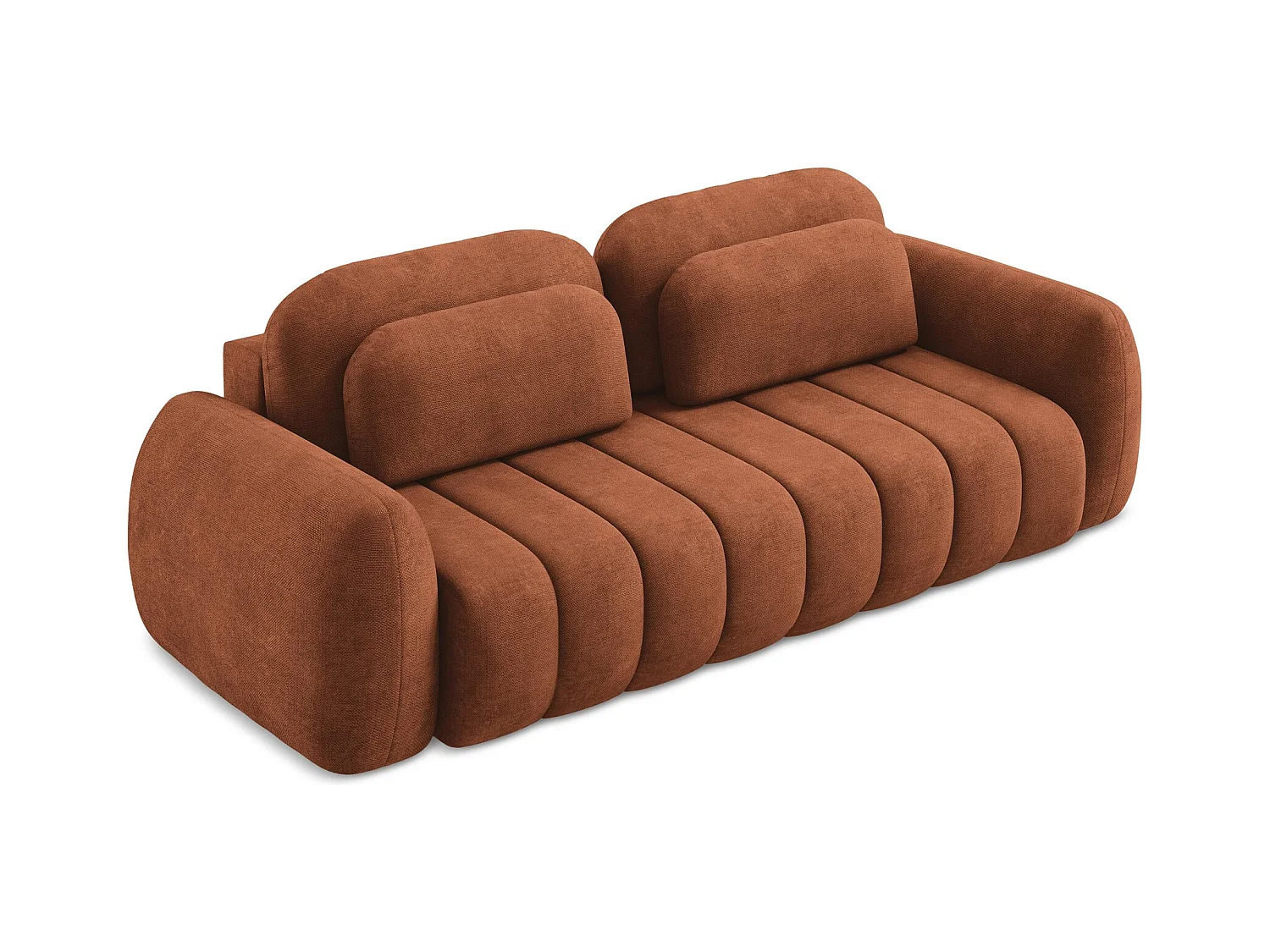 Canapé 3 places convertible en tissu chenille - terre cuite - PELE