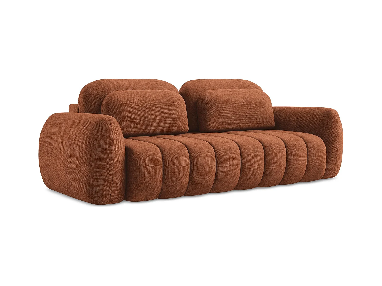 Canapé 3 places convertible en tissu chenille - terre cuite - PELE