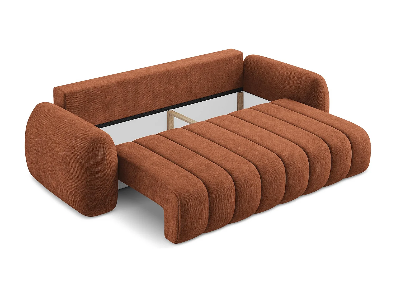 Canapé 3 places convertible en tissu chenille - terre cuite - PELE