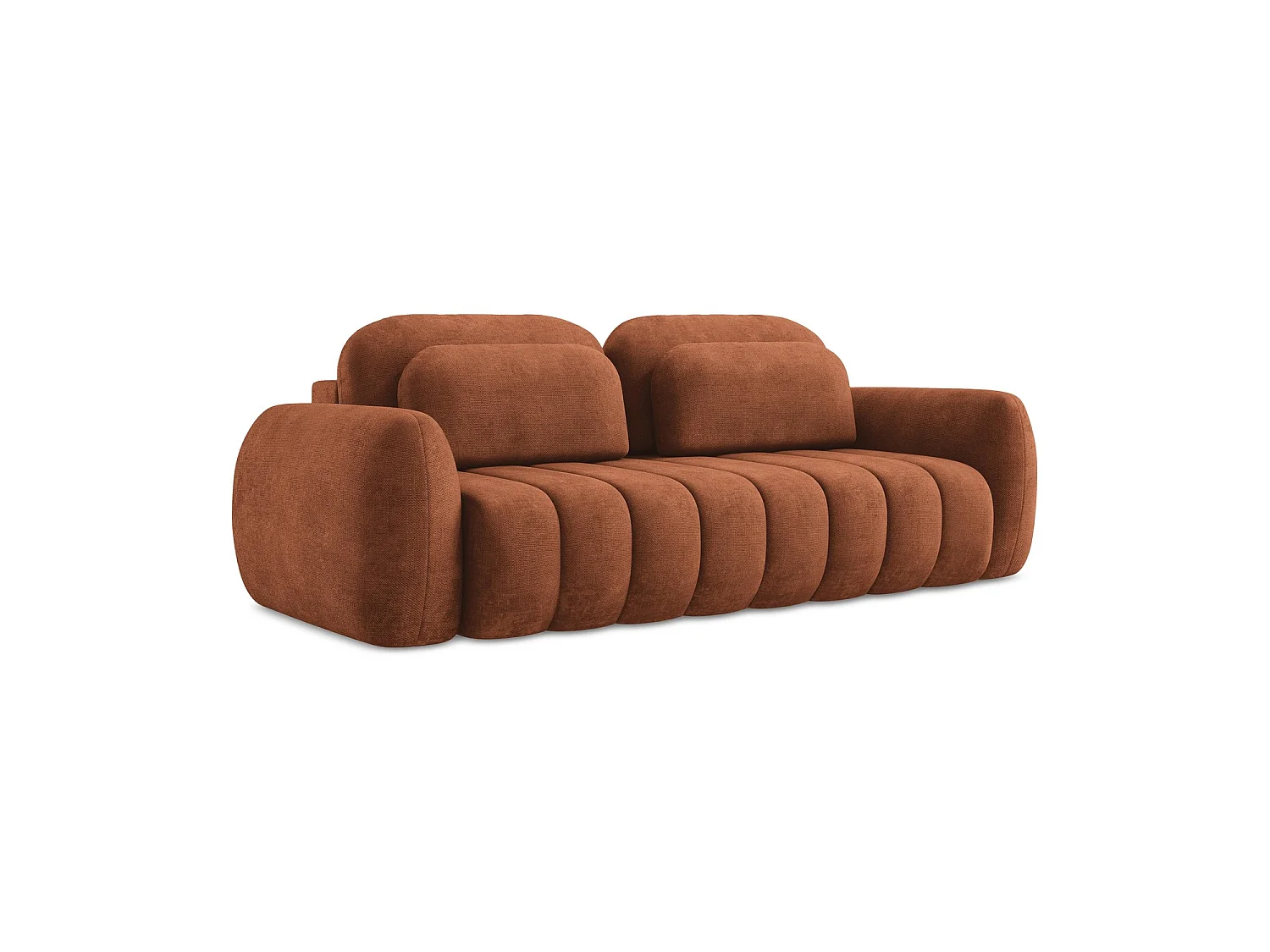 Canapé 3 places convertible en tissu chenille - terre cuite - GINOSA