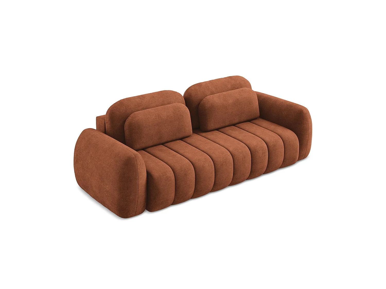 Canapé 3 places convertible en tissu chenille - terre cuite - GINOSA