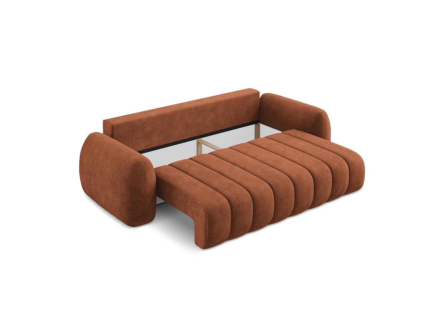 Canapé 3 places convertible en tissu chenille - terre cuite - GINOSA