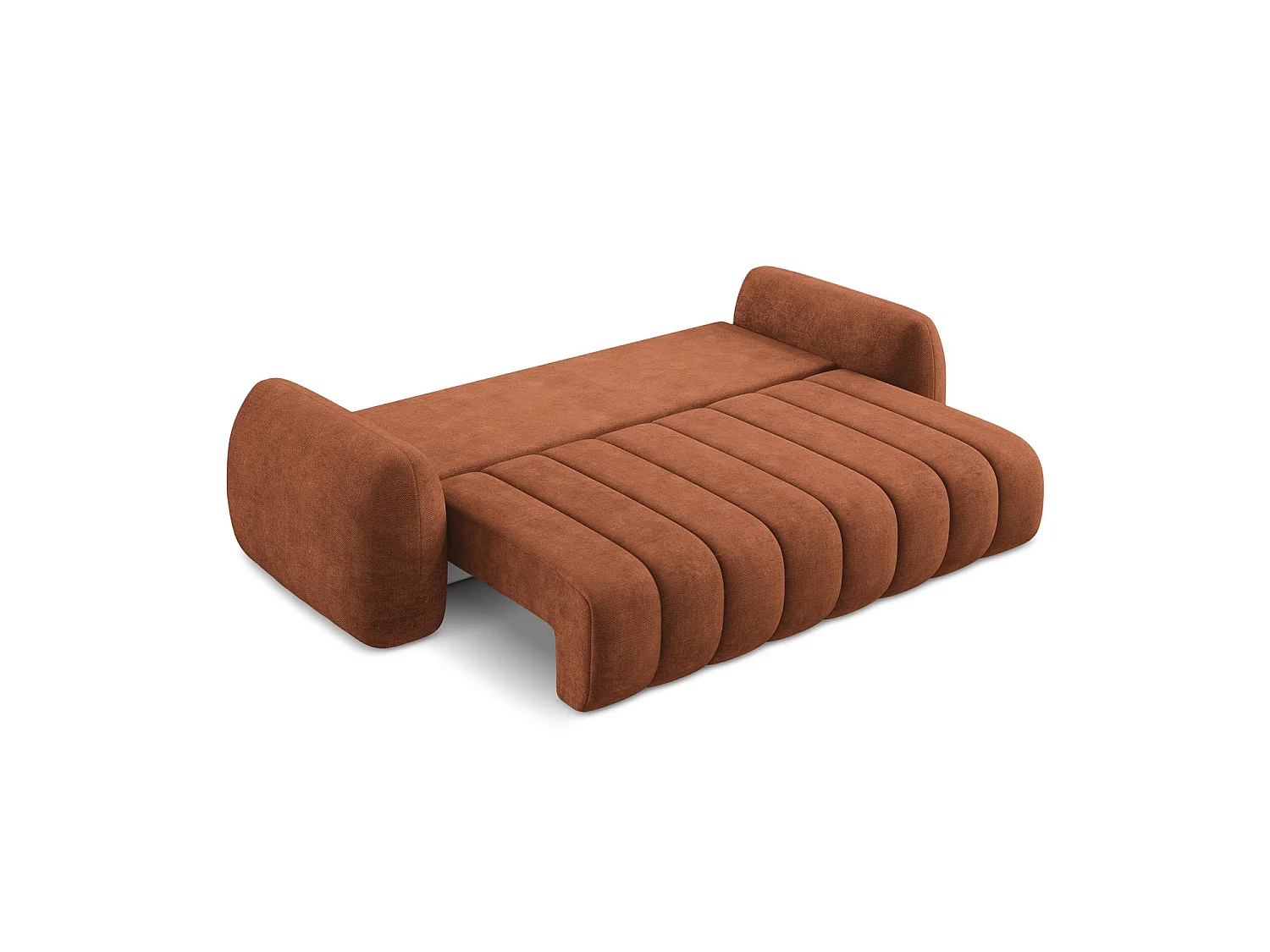 Canapé 3 places convertible en tissu chenille - terre cuite - GINOSA