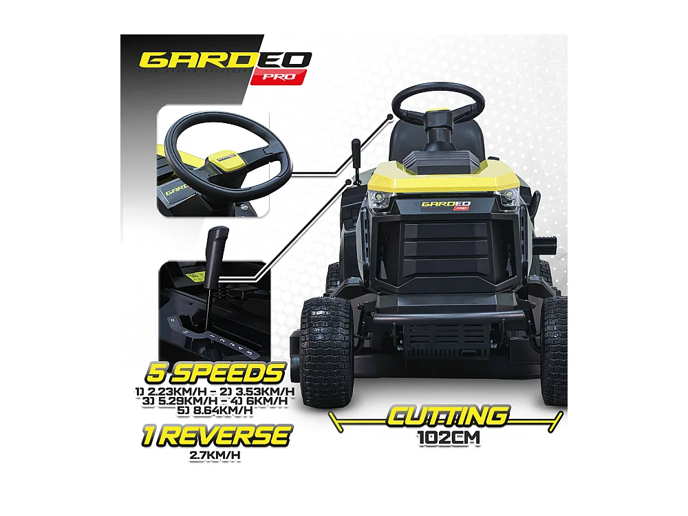 Tracteur tondeuse Gardeo Pro 102 cm, 452 cc (9,2 kW), bac 280 L, fonction mulching