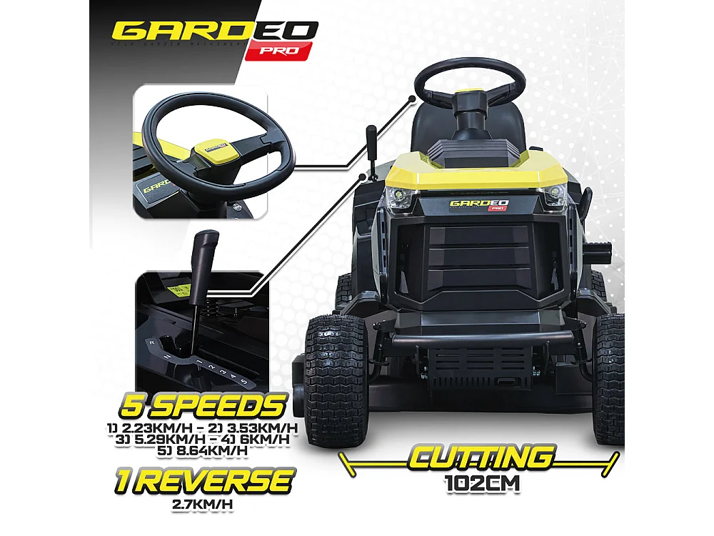 Tracteur tondeuse Gardeo Pro 102 cm, 452 cc (9,2 kW), bac 280 L, fonction mulching