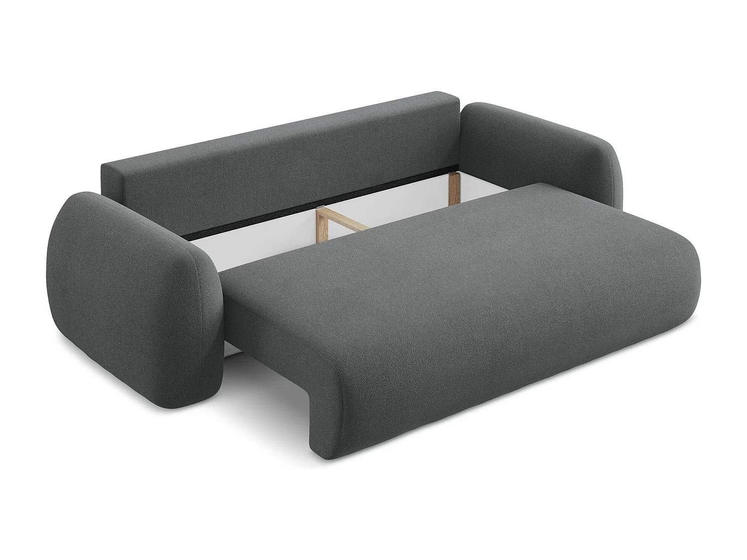 Canapé 3 places convertible en tissu bouclette - gris foncé - LOHI