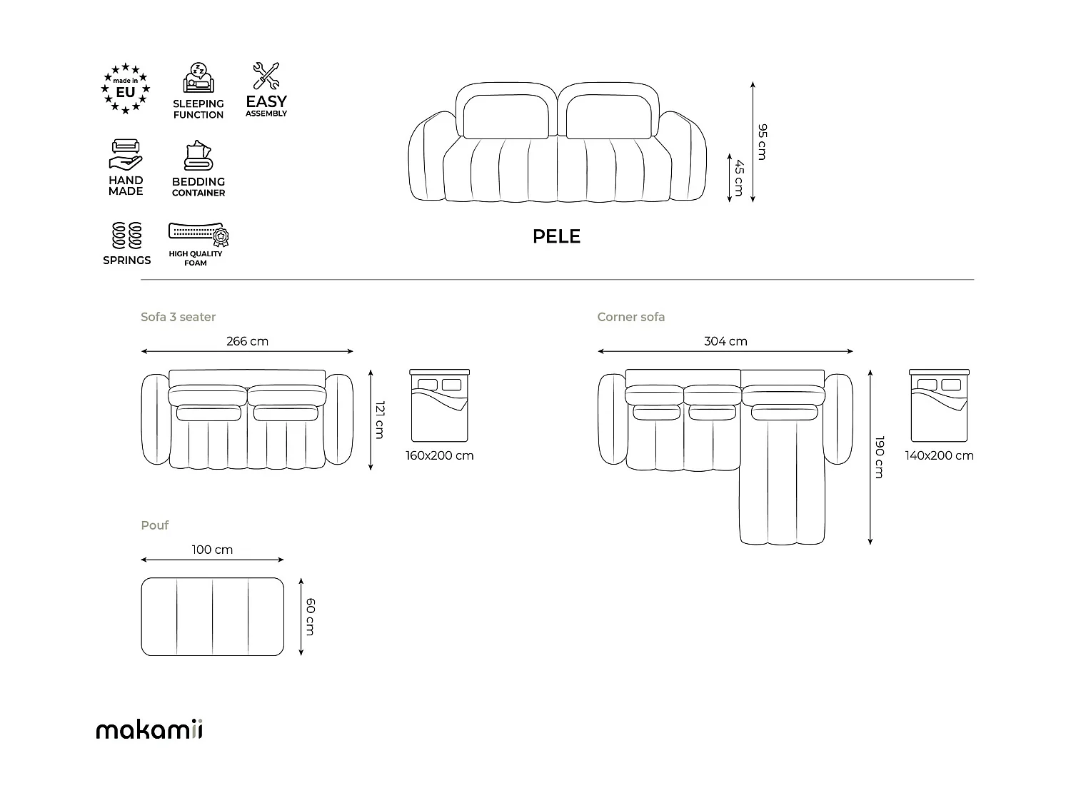 Canapé 3 places convertible en tissu bouclette - gris foncé - PELE