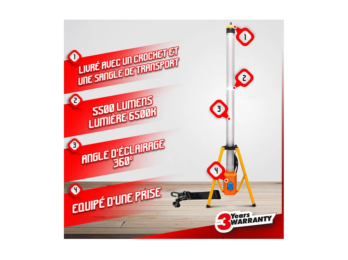 Projecteur LED de chantier 60W sur trépied I-Watts Pro