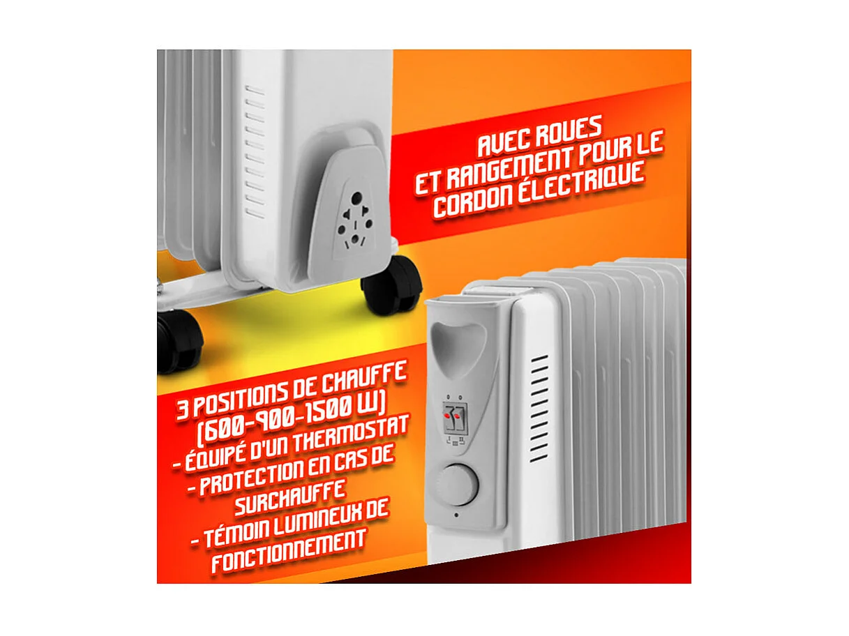 Radiateur à bain d'huile Warm Tech 1500 W, 7 éléments