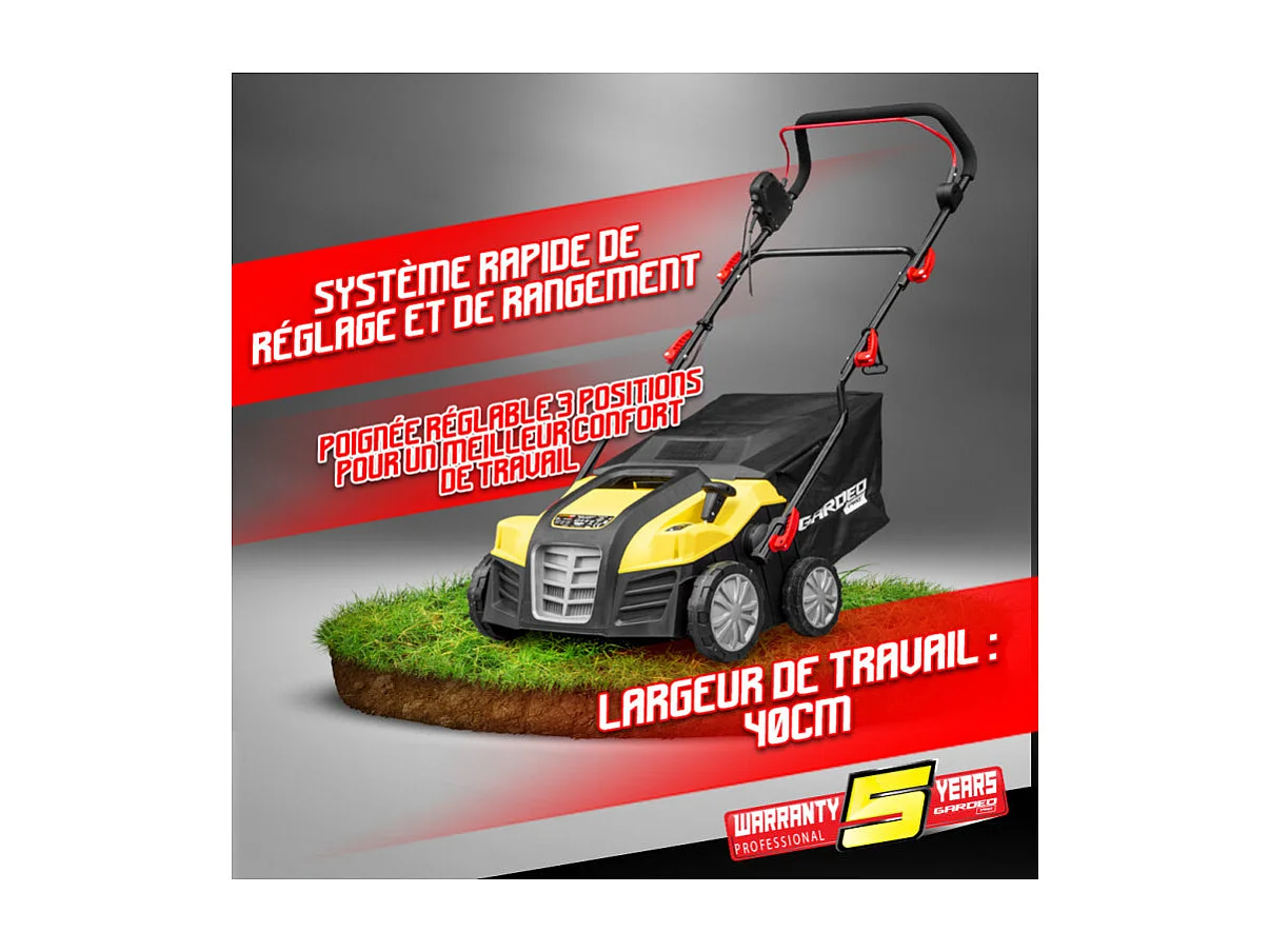 Scarificateur émousseur électrique 2 en 1 pour pelouse Gardeo Pro - 1800 W, 40 cm