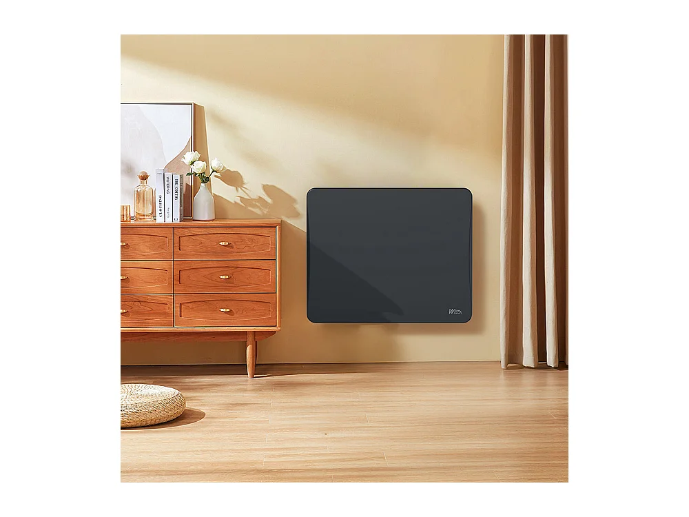 Radiateur à inertie céramique 1000 W mural Noir - Thermostat LCD