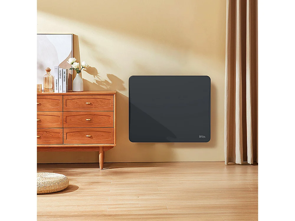 Radiateur à inertie céramique 1000 W mural Noir - Thermostat LCD