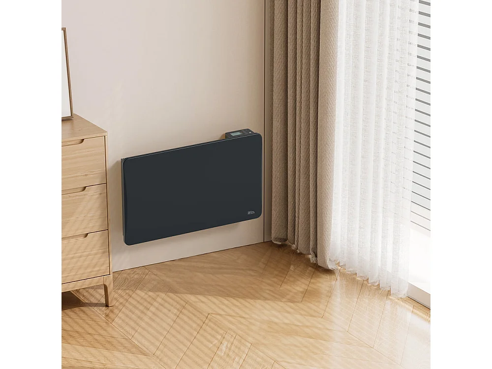 Radiateur à inertie céramique 1500 W mural – Noir – Thermostat LCD