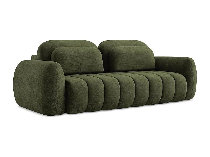 Canapé 3 places convertible en tissu chenille - olive - PELE