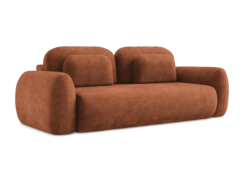 Driezits-slaapbank van terracotta chenille stof - LOHI