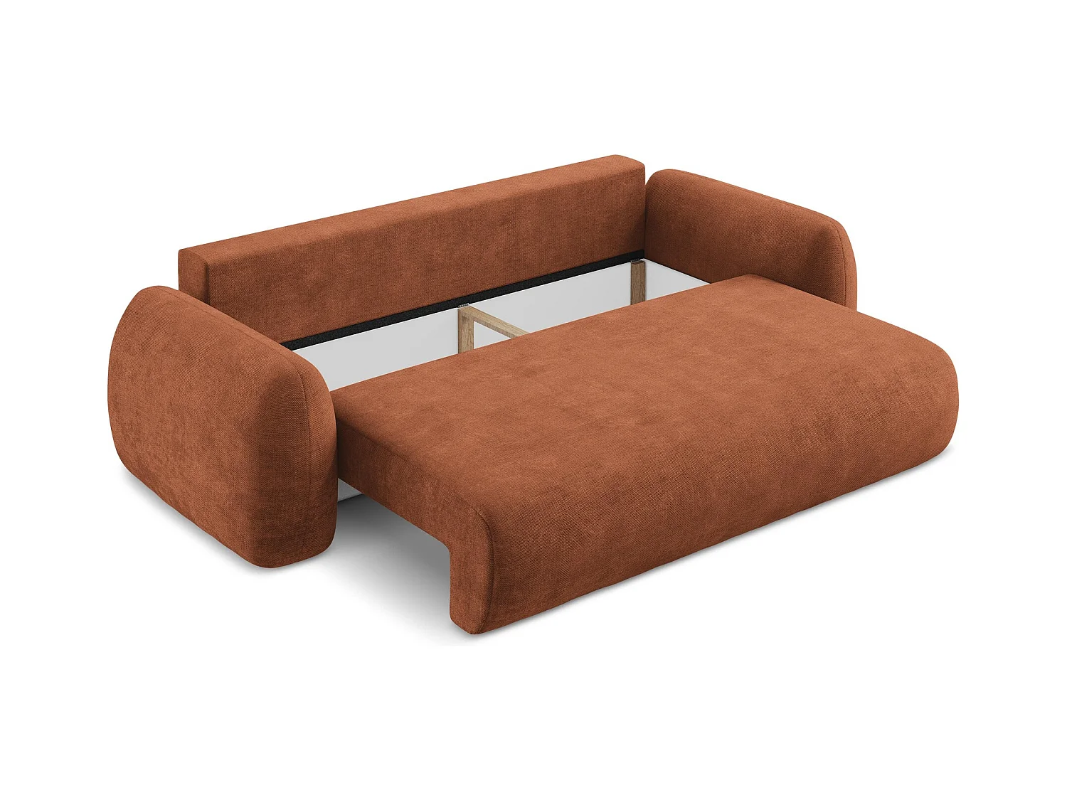 Canapé 3 places convertible en tissu chenille - terre cuite - LOHI