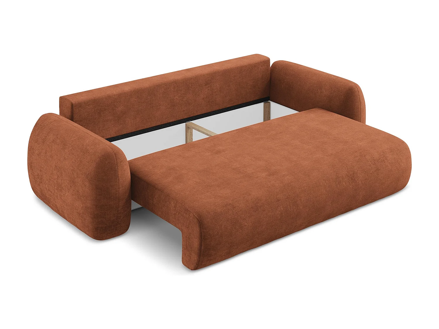 Canapé 3 places convertible en tissu chenille - terre cuite - LOHI