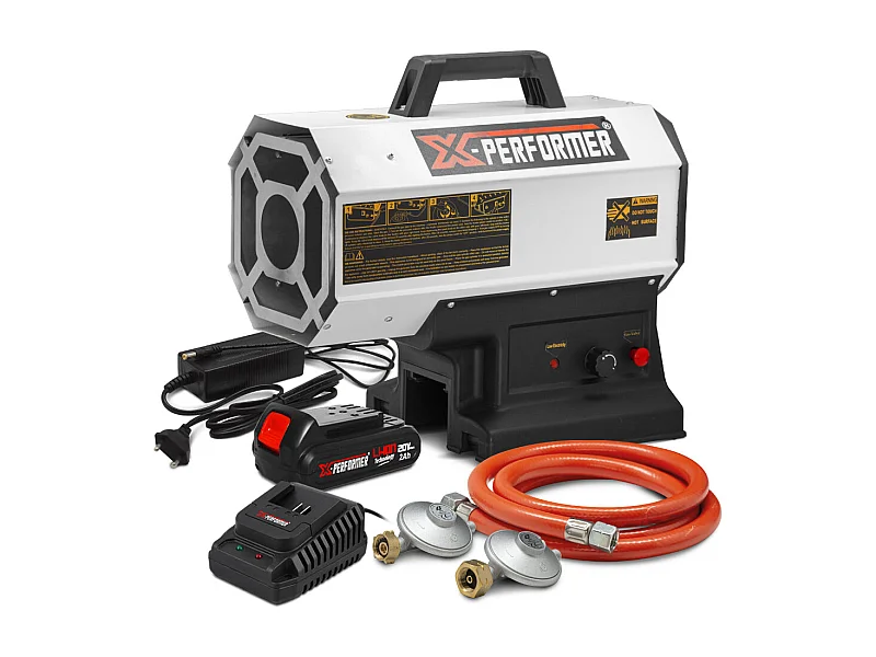 Hybride gasverwarming X-Performer 20V/230V - 9 tot 20 kW - met 2Ah batterij en 1u snellader