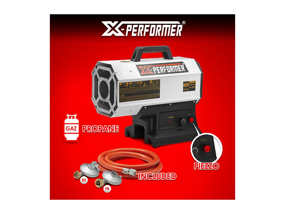 Canon à chaleur au gaz hybride X-Performer 20V/230V – 9 à 20 kW – avec batterie 2 Ah et chargeur rapide 1 h