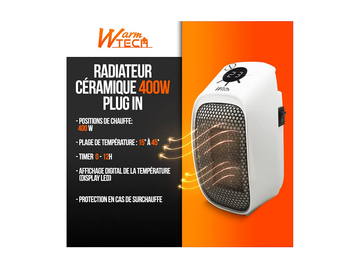 Chauffage céramique Plug In 400W - Warmtech