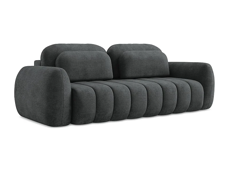 Canapé 3 places convertible en tissu chenille - gris foncé - PELE