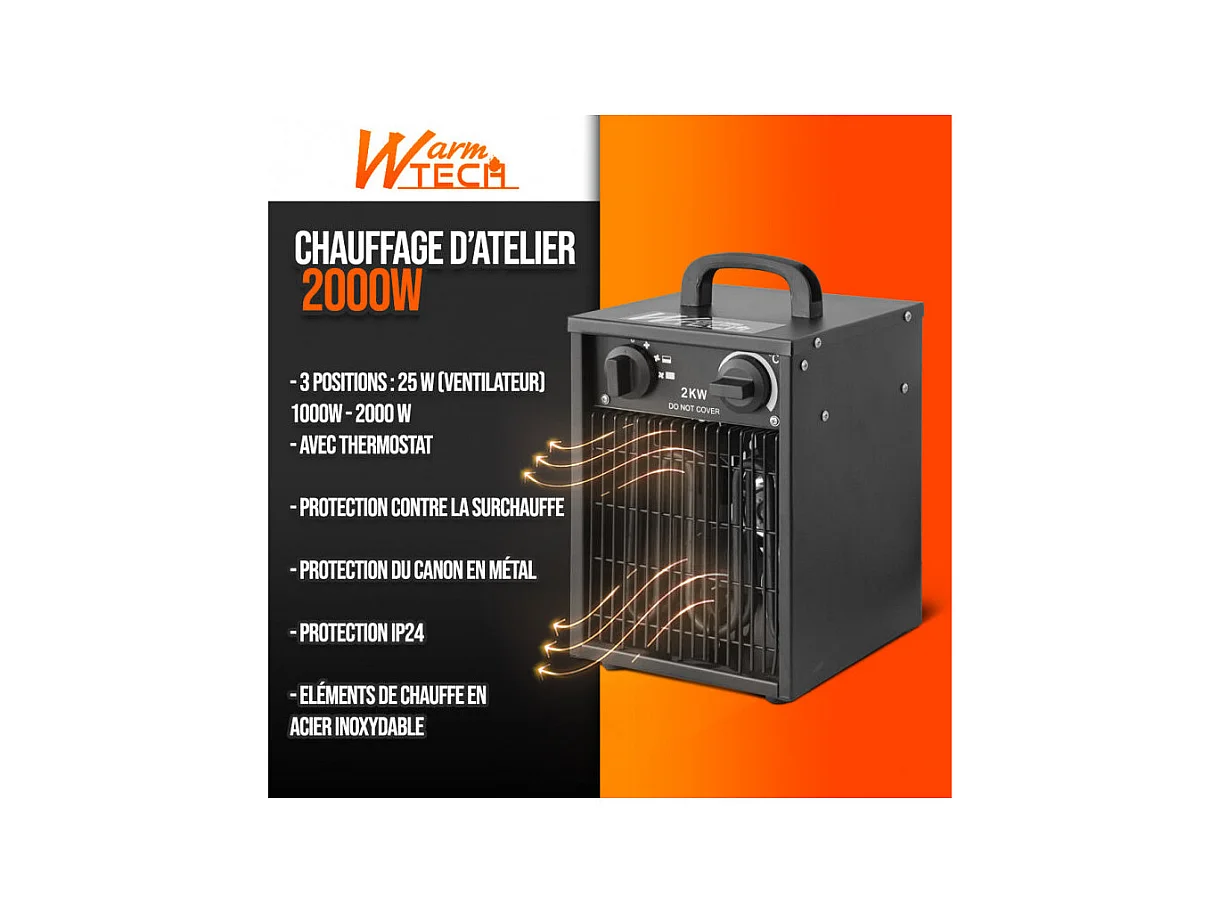 Chauffage d'atelier 2000 W avec thermostat - Warm Tech