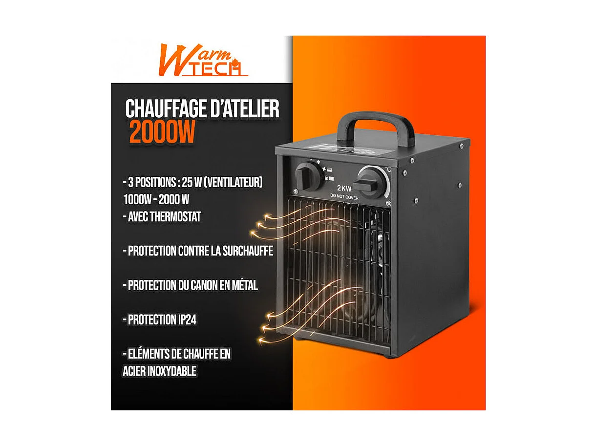 Chauffage d'atelier 2000 W avec thermostat - Warm Tech