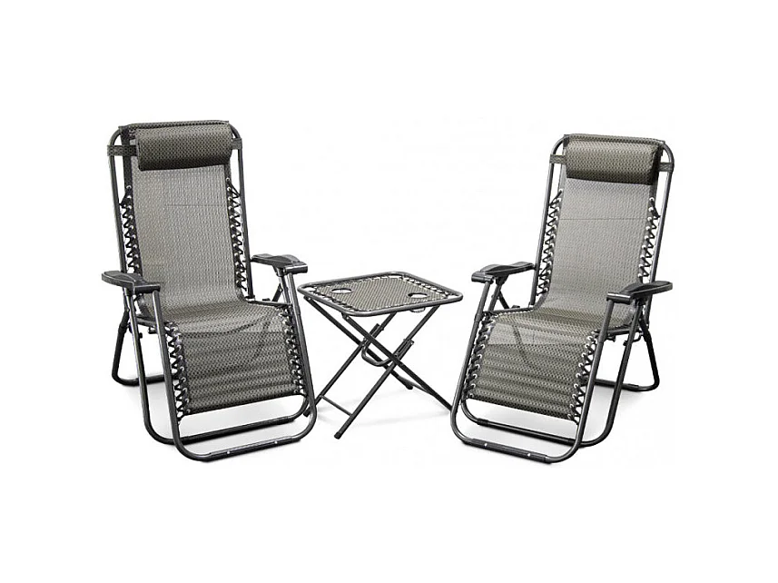 Lot de 2 chaises longues + table pliable