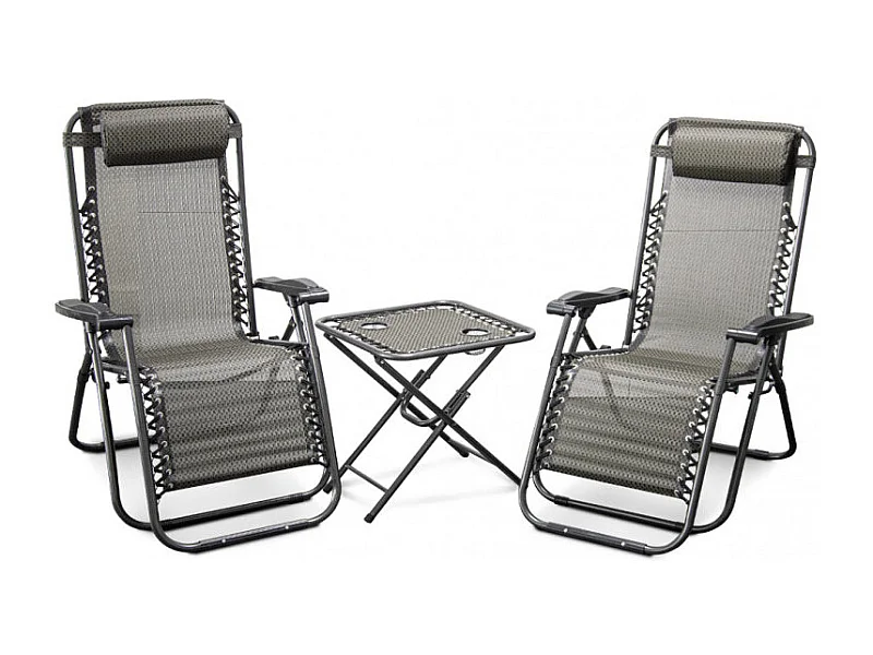 Lot de 2 chaises longues + table pliable