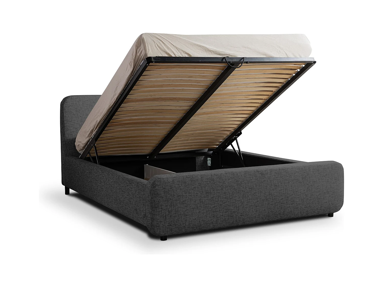 Lit rembourré avec rangement 200 x 222 - en Chenille - gris - HANALE