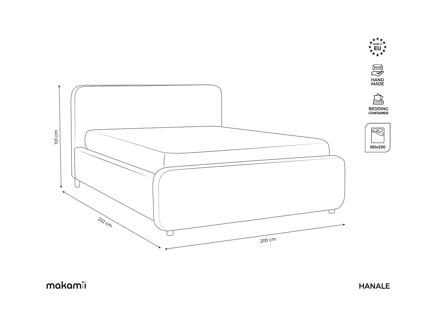 Lit rembourré avec rangement 200 x 222 - en Chenille - gris - HANALE