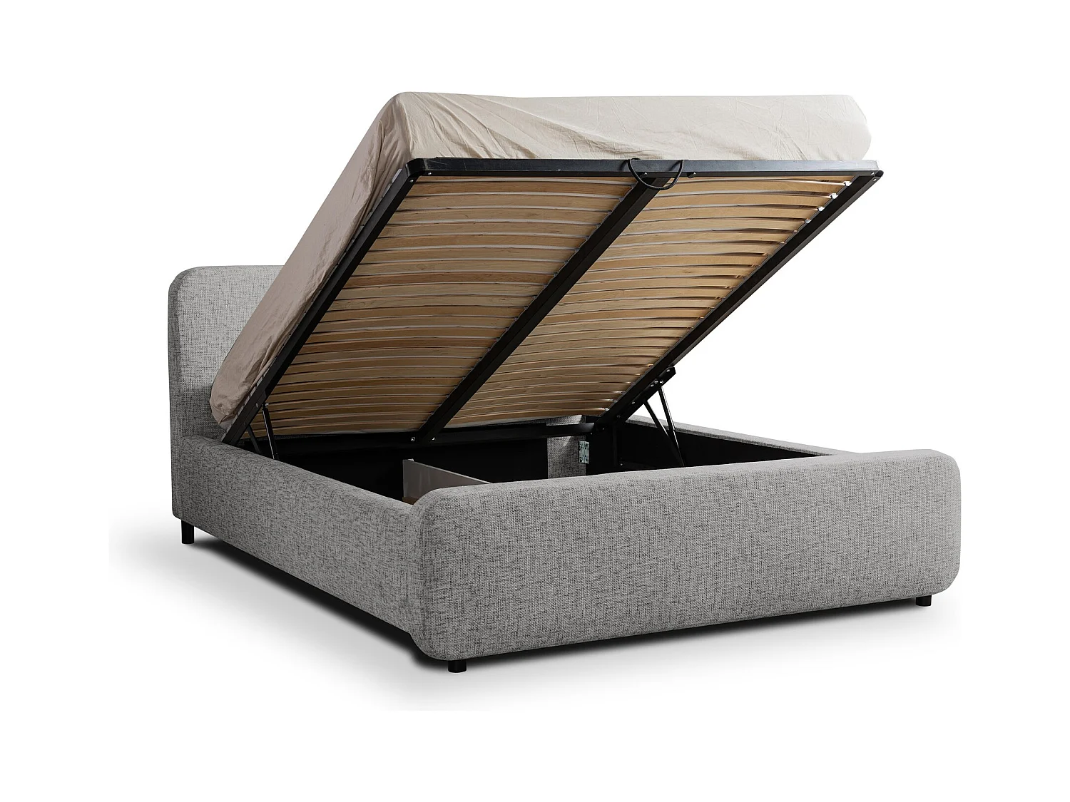 Lit rembourré avec rangement 180 x 222 - en Chenille - gris clair - HANALE