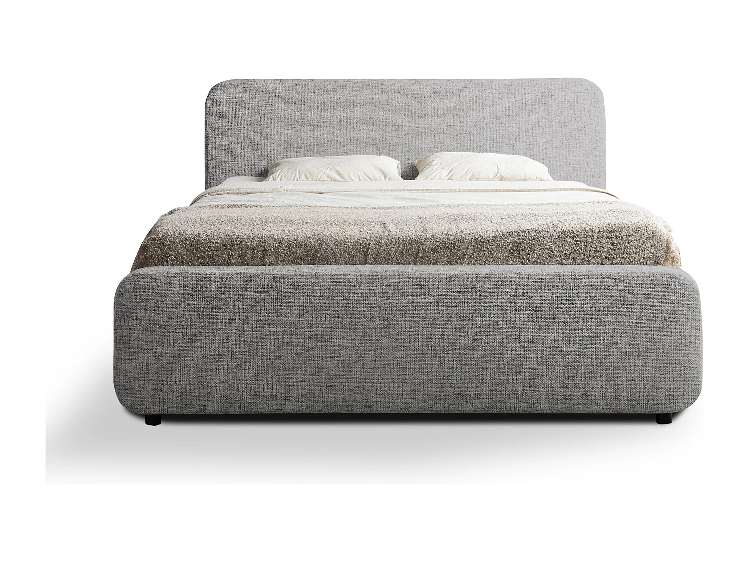 Lit rembourré avec rangement 180 x 222 - en Chenille - gris clair - HANALE