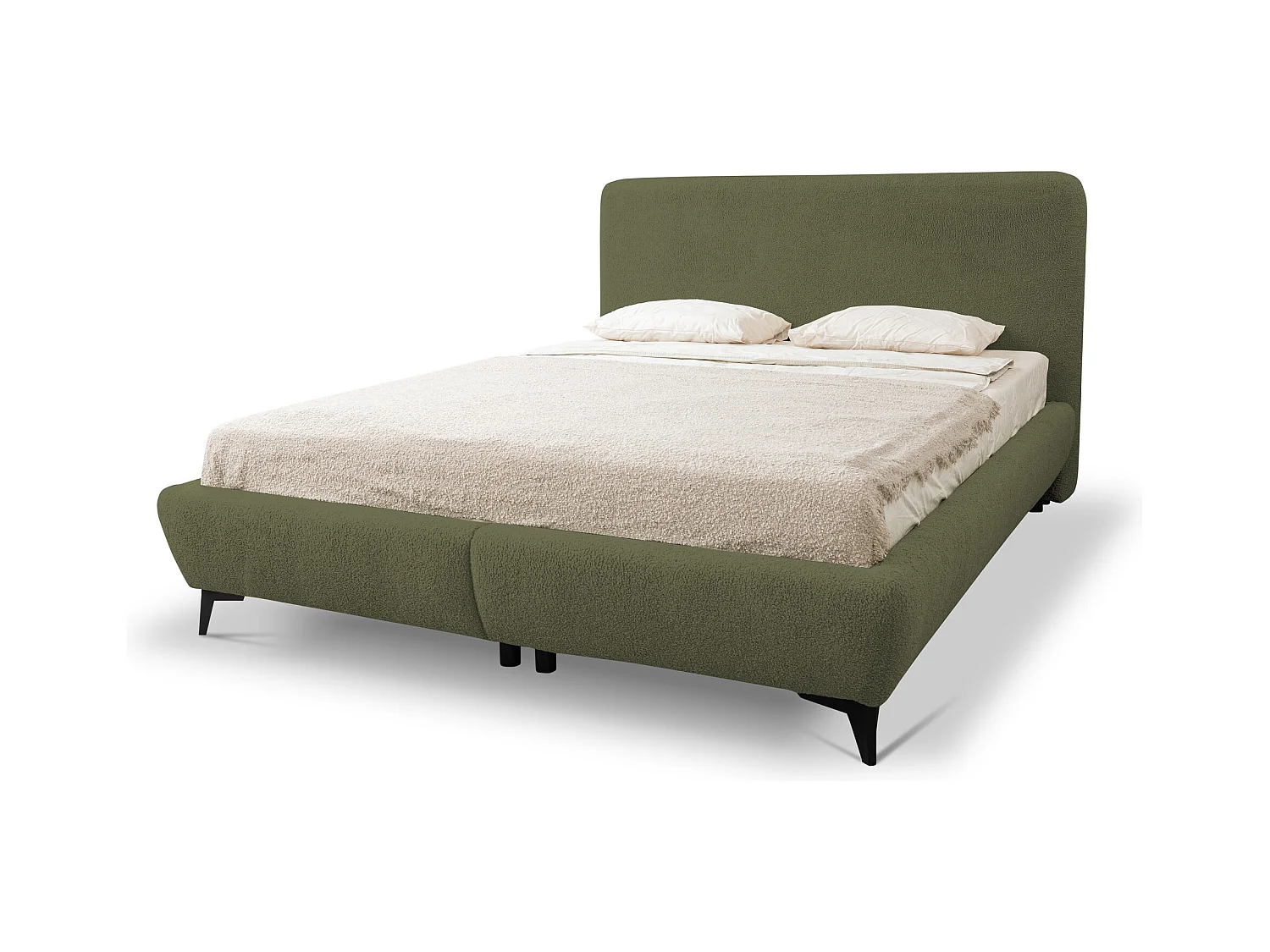 Polsterbed mit Stauraum - 177 x 223 - Bouclé - Grün - MAKAPU