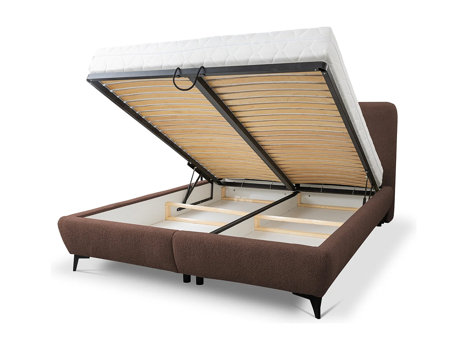 Lit rembourré avec rangement 177 x 223 - en Bouclé - taupe - MAKAPU