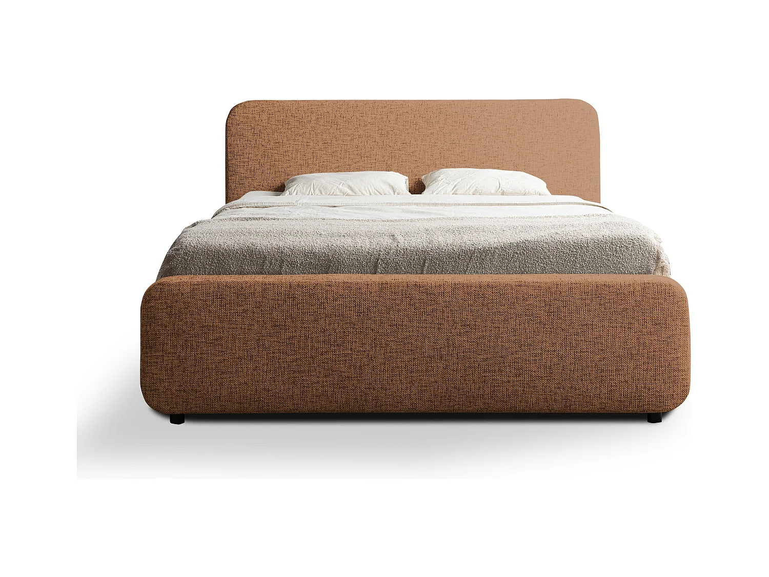 Lit rembourré avec rangement 200 x 222 - en Chenille - terre cuite - HANALE