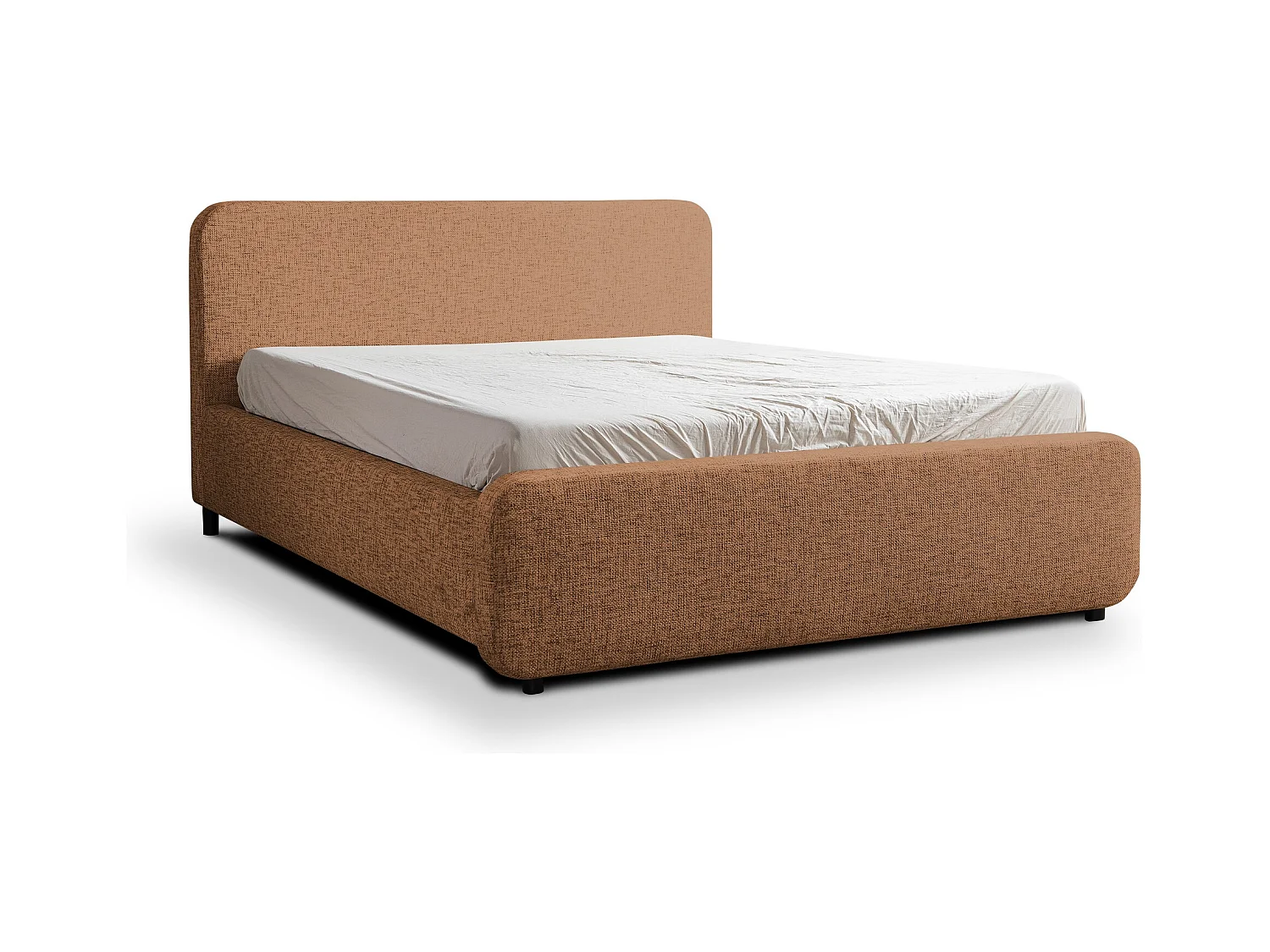 Lit rembourré avec rangement 200 x 222 - en Chenille - terre cuite - HANALE