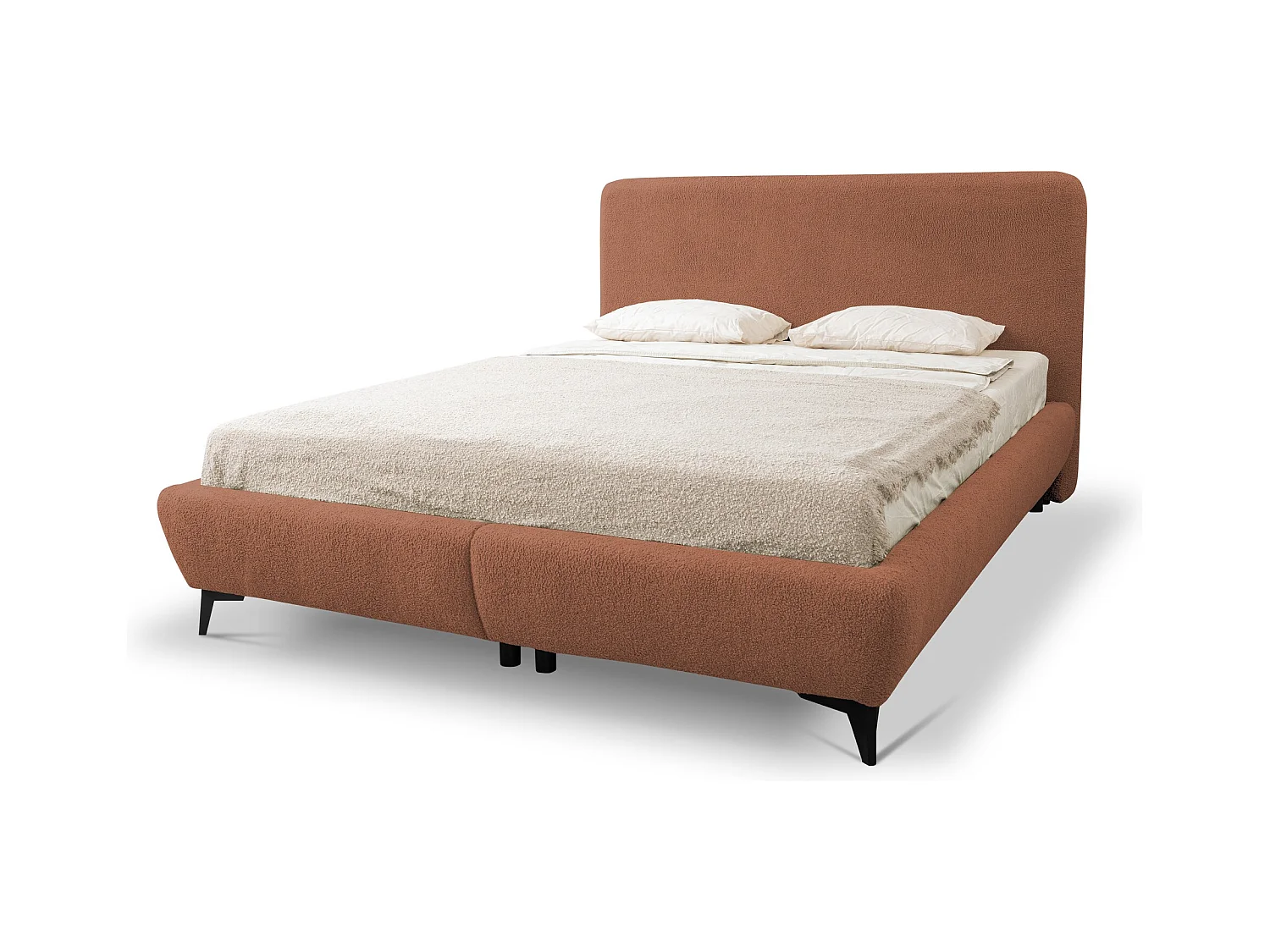 Lit rembourré avec rangement 177 x 223 - en Bouclé - terre cuite - MAKAPU