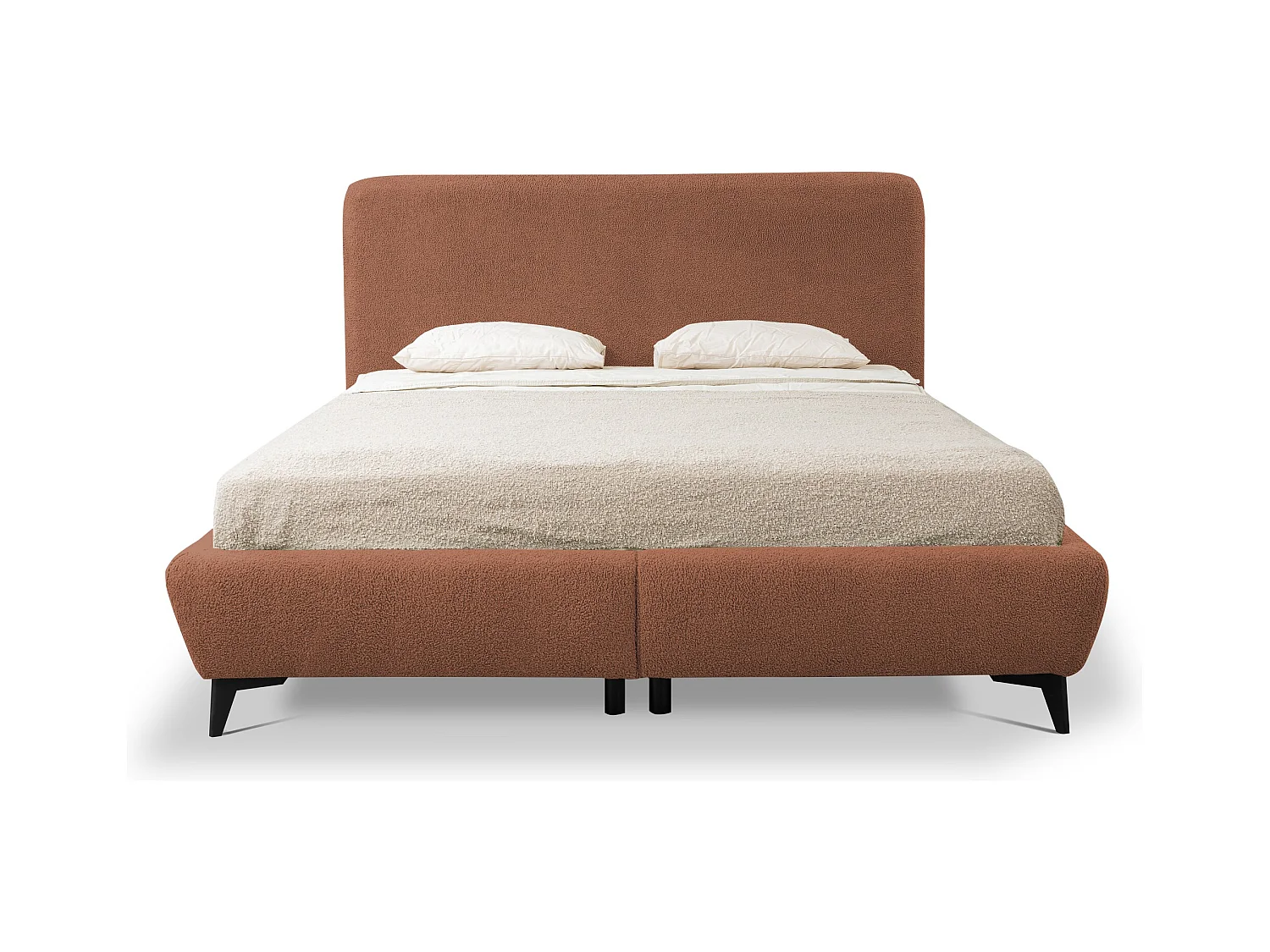 Lit rembourré avec rangement 177 x 223 - en Bouclé - terre cuite - MAKAPU