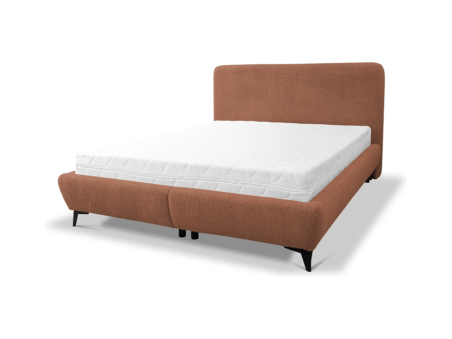 Lit rembourré avec rangement 177 x 223 - en Bouclé - terre cuite - MAKAPU