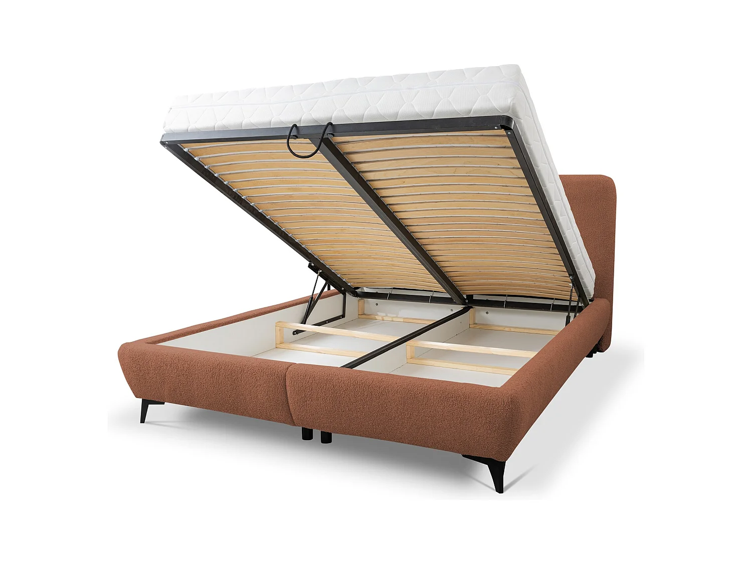 Lit rembourré avec rangement 177 x 223 - en Bouclé - terre cuite - MAKAPU