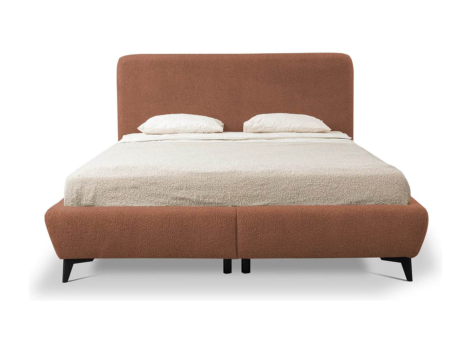 Lit rembourré avec rangement 177 x 223 - en Bouclé - terre cuite - MAKAPU