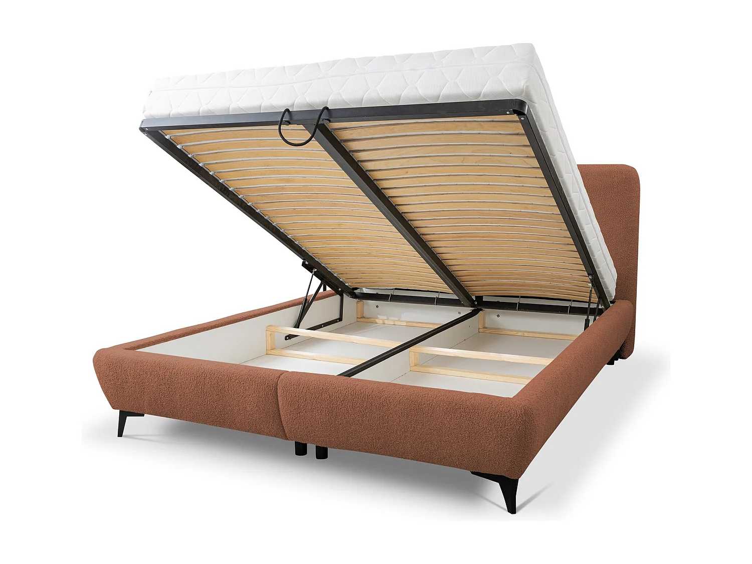 Lit rembourré avec rangement 177 x 223 - en Bouclé - terre cuite - MAKAPU