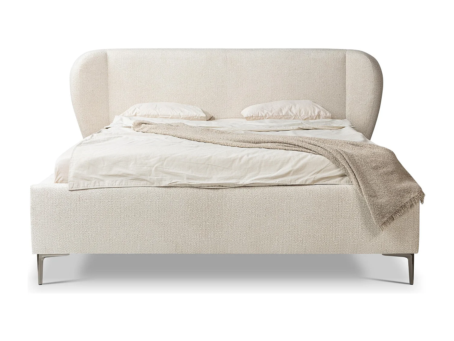 Lit rembourré avec rangement 208 x 224 - en Chenille - beige - MAKANA