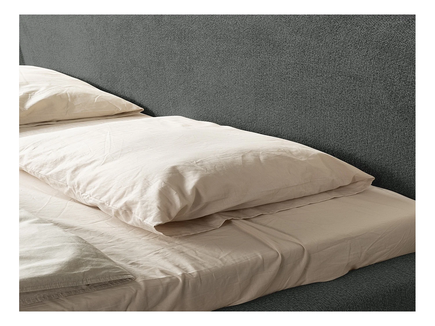 Lit rembourré avec rangement 248 x 224 - en Chenille - gris clair - MAKANA