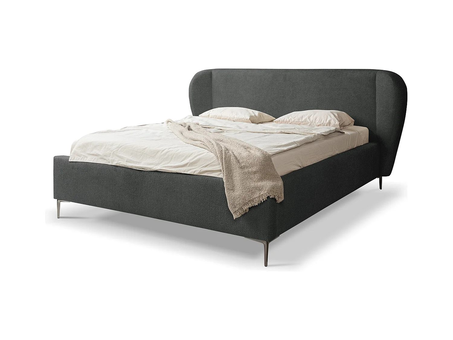Polsterbed mit Stauraum - 248 x 224 - Chenille - Hellgrau - MAKANA
