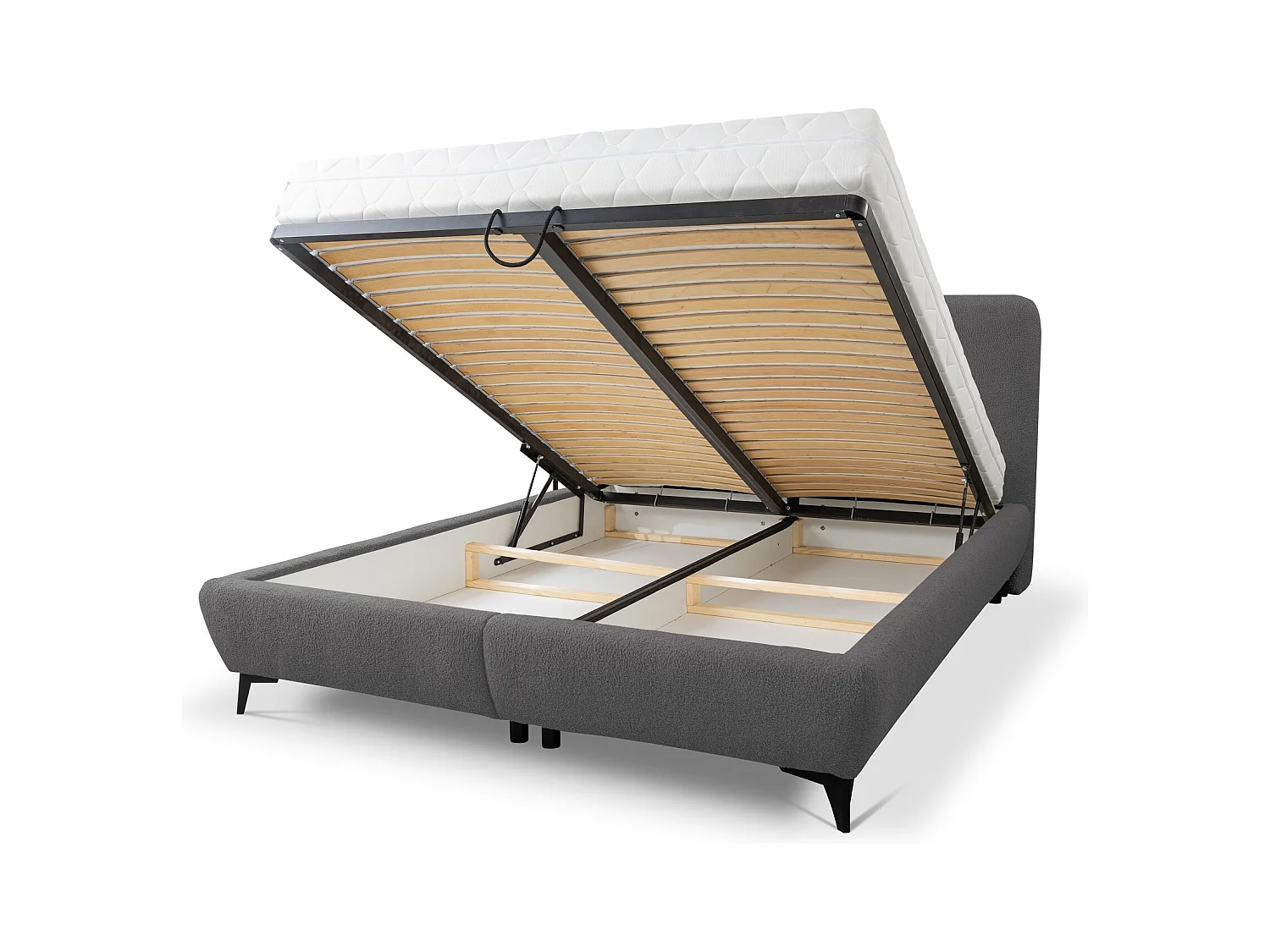 Lit rembourré avec rangement 177 x 223 - en Bouclé - gris foncé - MAKAPU