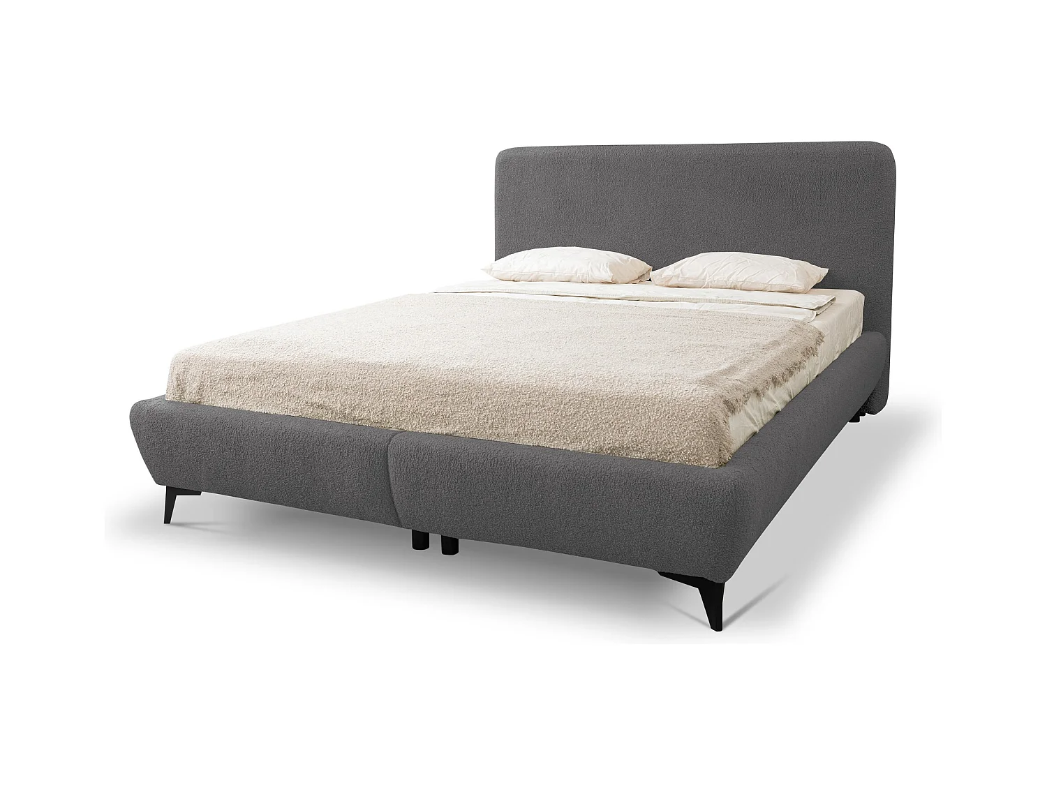 Polsterbed mit Stauraum - 177 x 223 - Bouclé - Dunkelgrau - MAKAPU