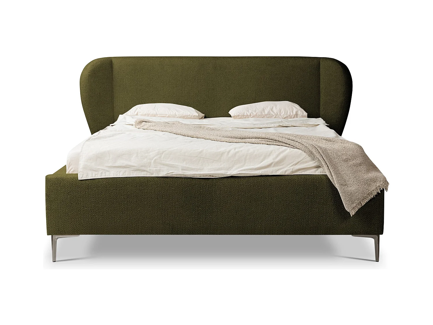 Lit rembourré avec rangement 248 x 224 - en Chenille - vert - MAKANA