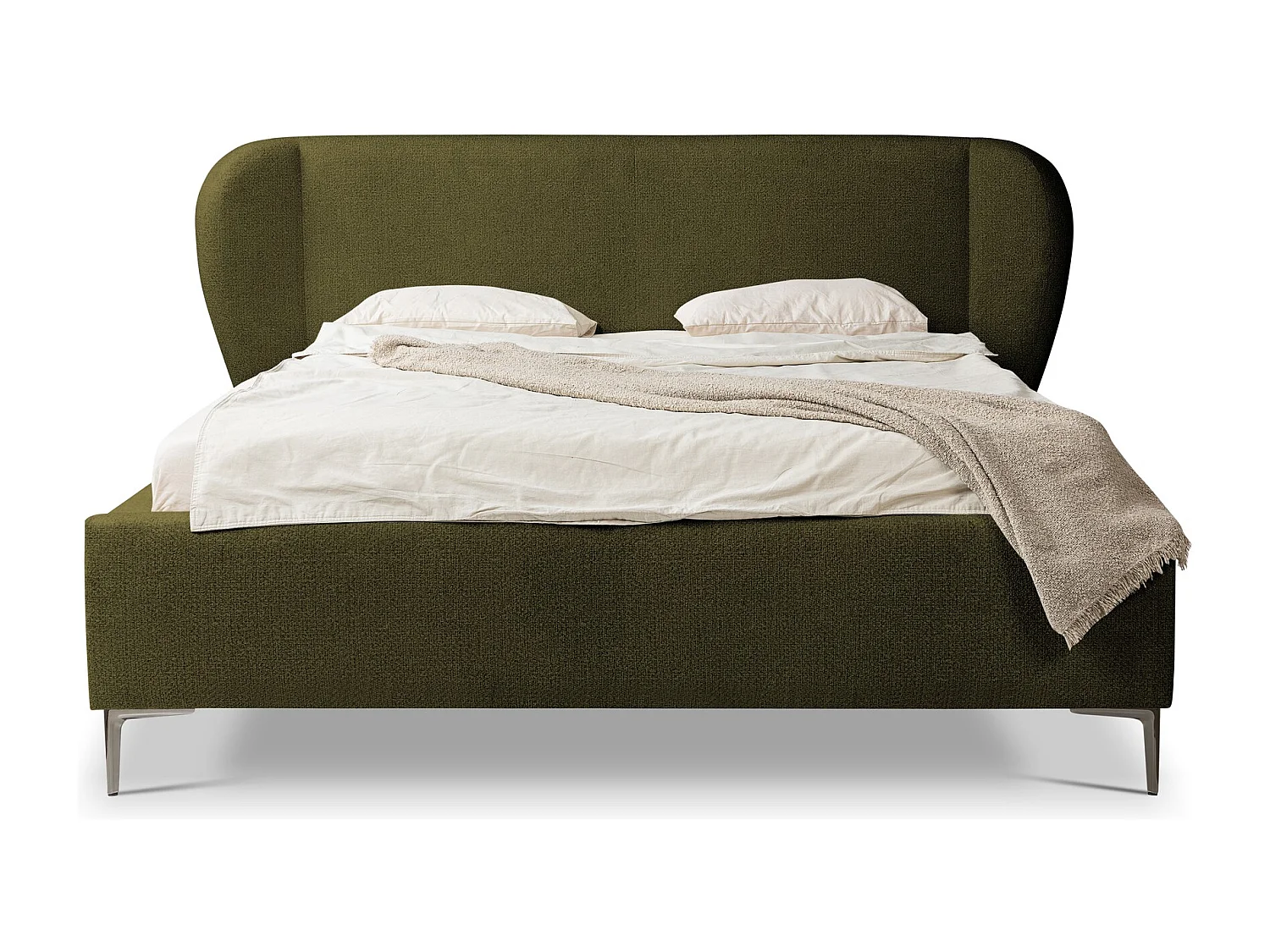 Lit rembourré avec rangement 248 x 224 - en Chenille - vert - MAKANA